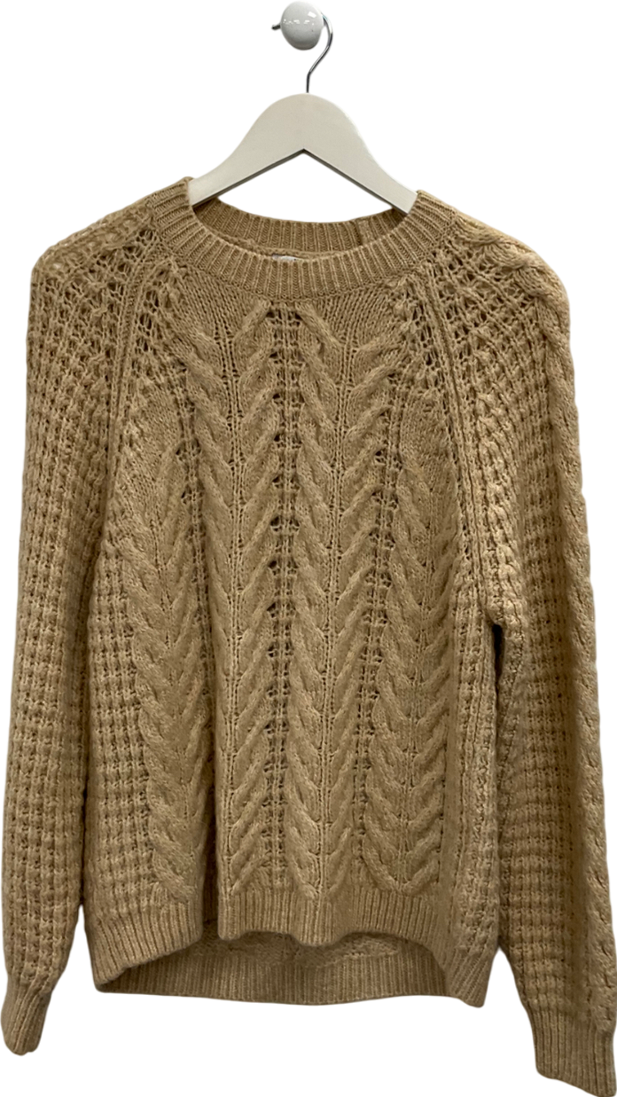 MANGO Beige Open Cable Knit Relaxed Jumper UK M