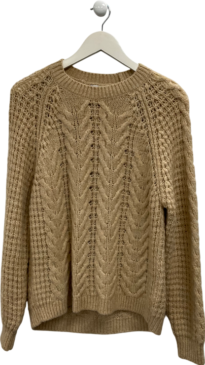 MANGO Beige Open Cable Knit Relaxed Jumper UK M