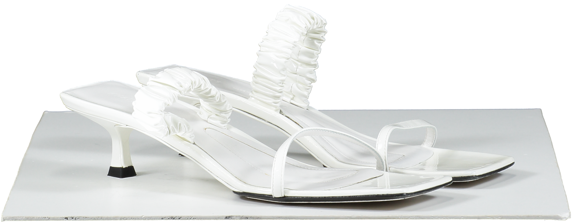 Khaite White Georgia Ruched Pantent leather Sandals UK 7.5 EU 40.5 👠