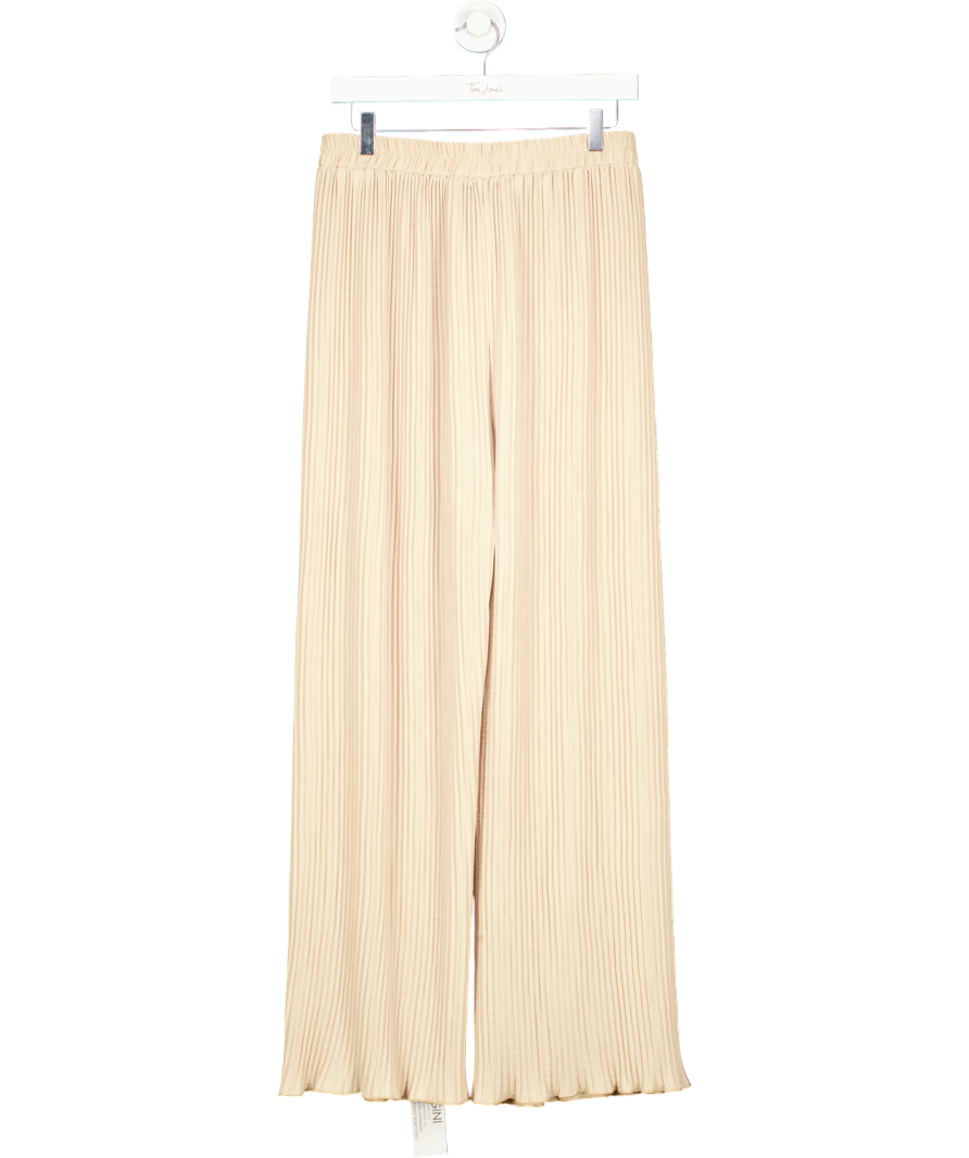 GINI London Beige Plisse Loungewear Wide Leg Trousers UK M/L