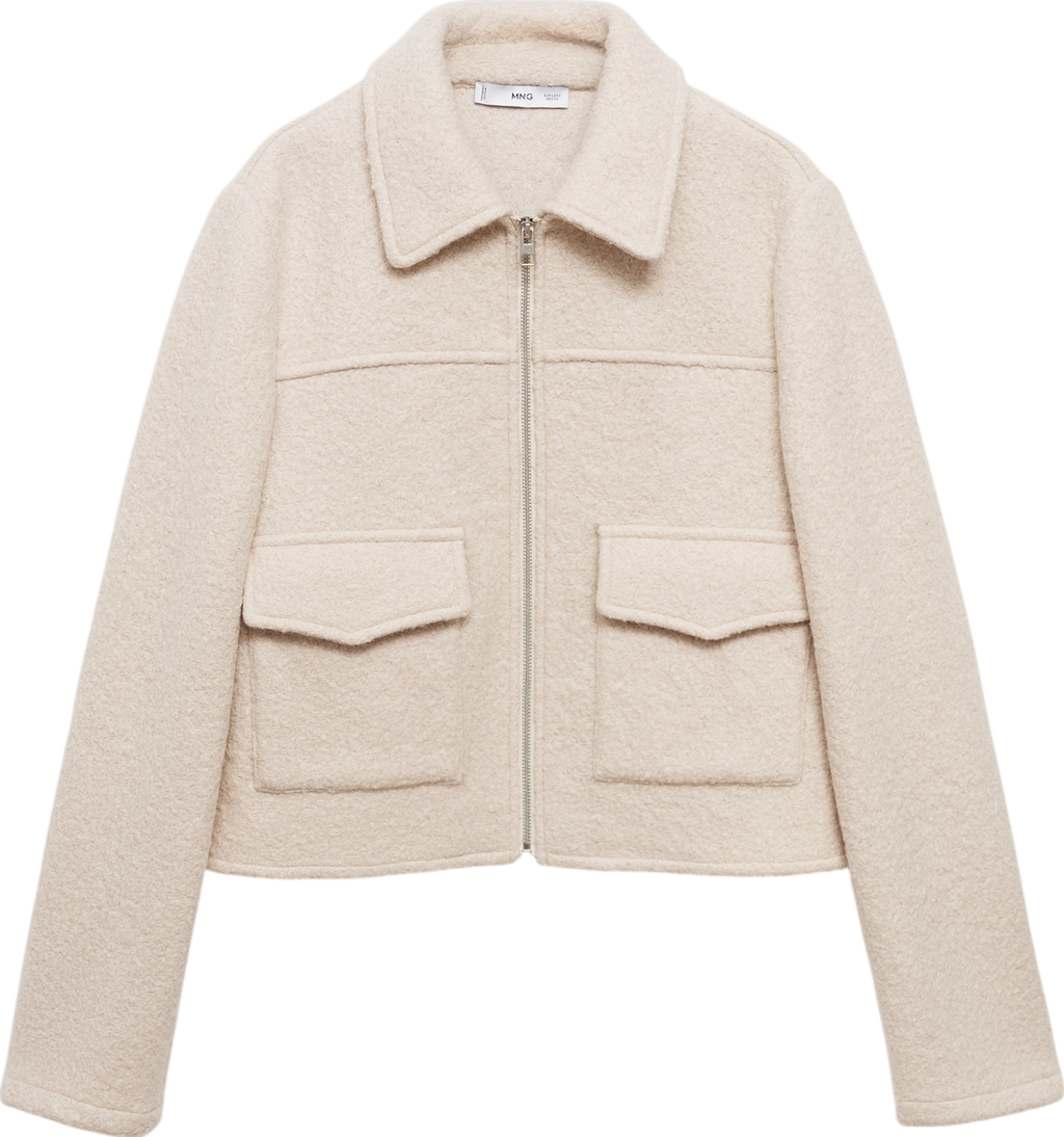 MANGO Beige Pocketed Wool-blend Jacket UK S
