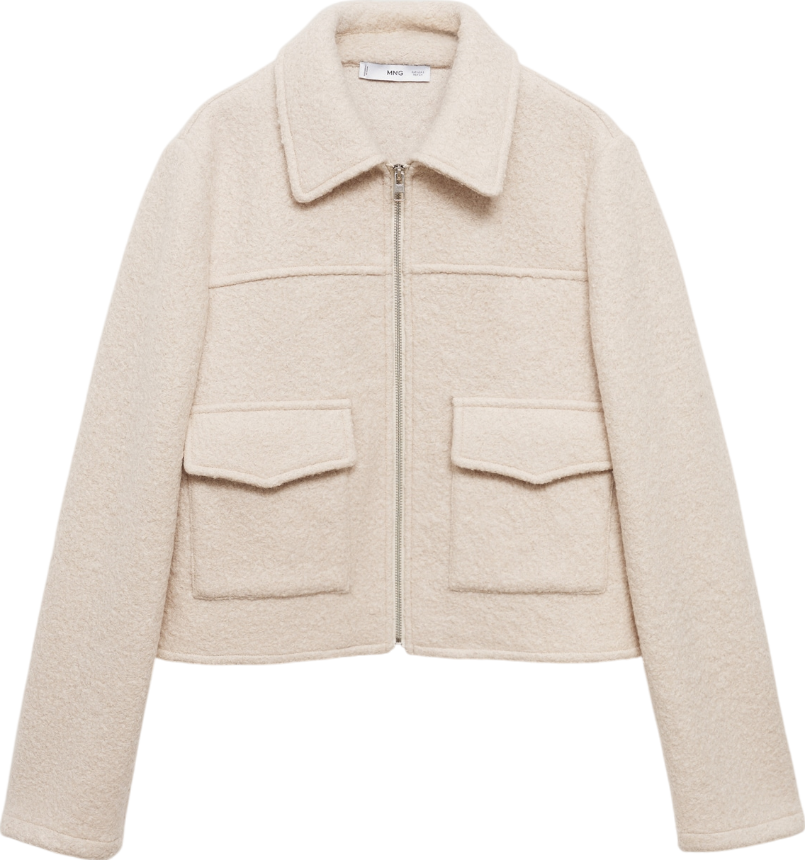 MANGO Beige Pocketed Wool-blend Jacket UK S