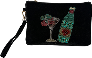 Next Black Beaded Martini Velvet Pouch One Size