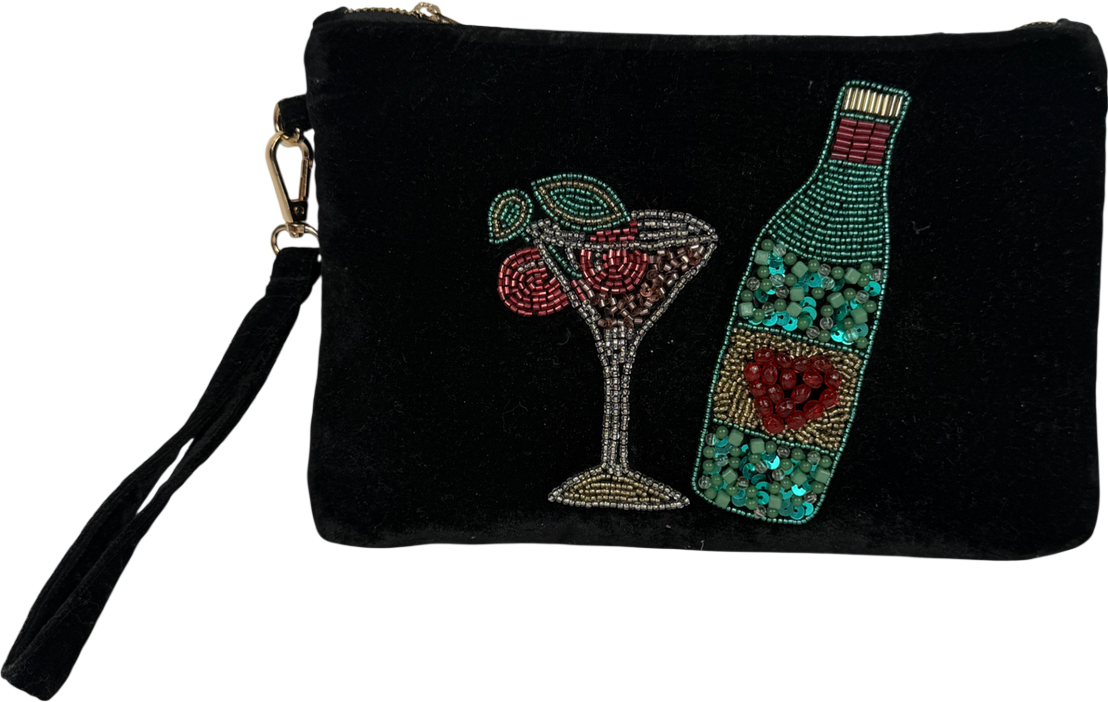 Next Black Beaded Martini Velvet Pouch One Size