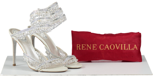 René Caovilla White Chandelier Bead-embellished Leather Heeled Sandals UK 5.5 EU 38.5 👠