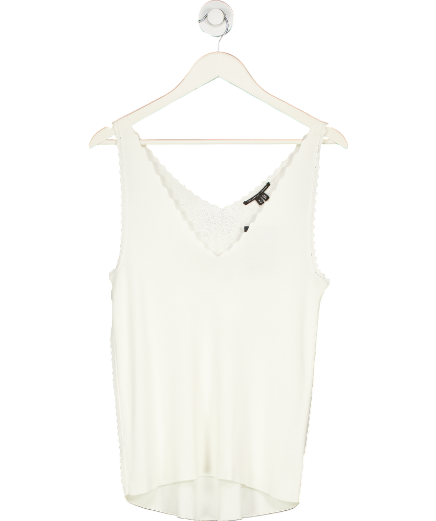 Theyken's Theory Cream Theyskens' Theory Sleeveless Silk Knit Scalloped Trim Top UK M