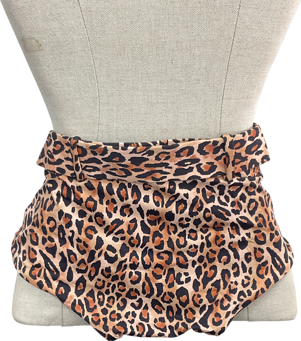 Arabella London Brown Leopard Print Bow Full Brief Bikini Bottoms UK 8