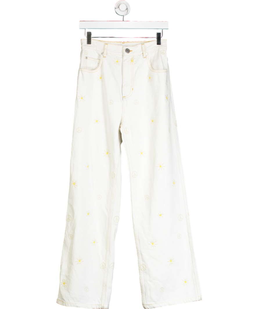 Sandro White Cyriaque Daisy-embroidered Denim Jeans UK 10