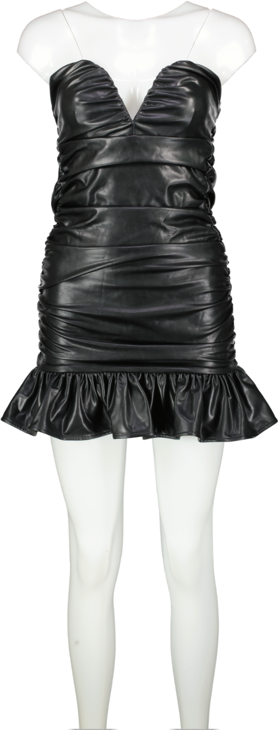 Lovers and Friends Black Leather Look Strapless Ruched Mini Dress UK XS
