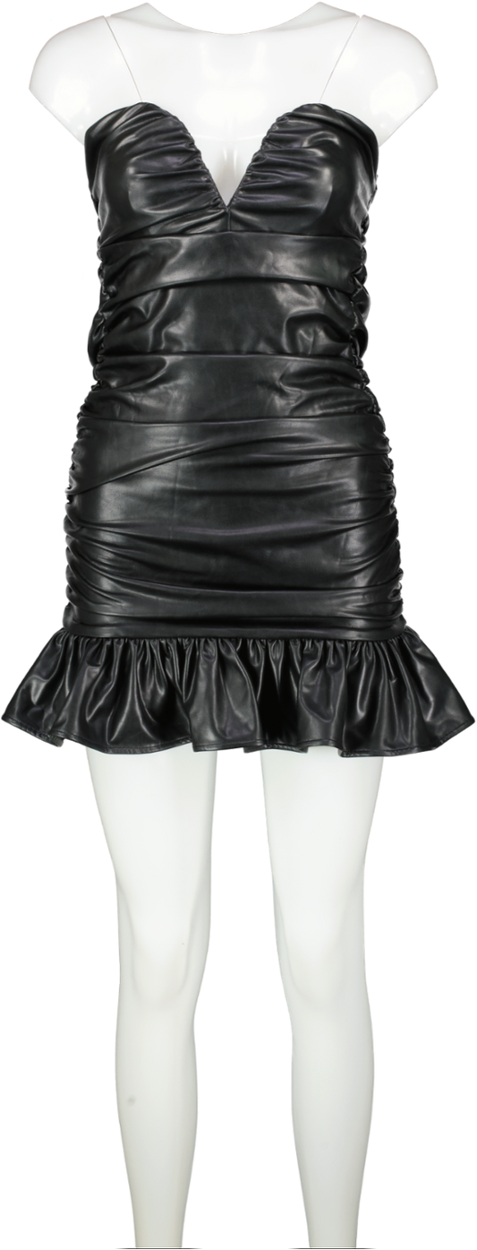 Lovers and Friends Black Leather Look Strapless Ruched Mini Dress UK XS