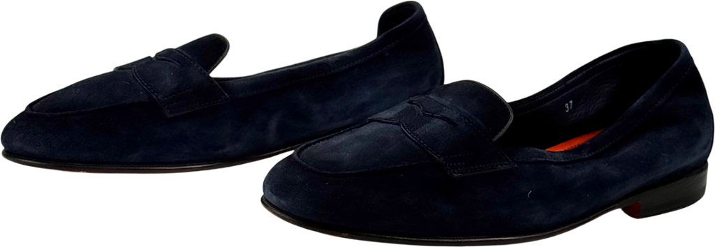 SANTONI Navy Blue Suede Loafers UK 4 EU 37 👠