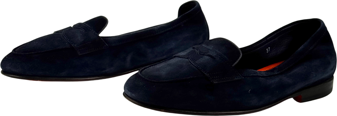 SANTONI Navy Blue Suede Loafers UK 4 EU 37 👠