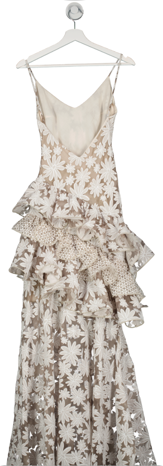 Gul Hurgel Beige Tiered Skirt Floral Maxi Dress UK XS