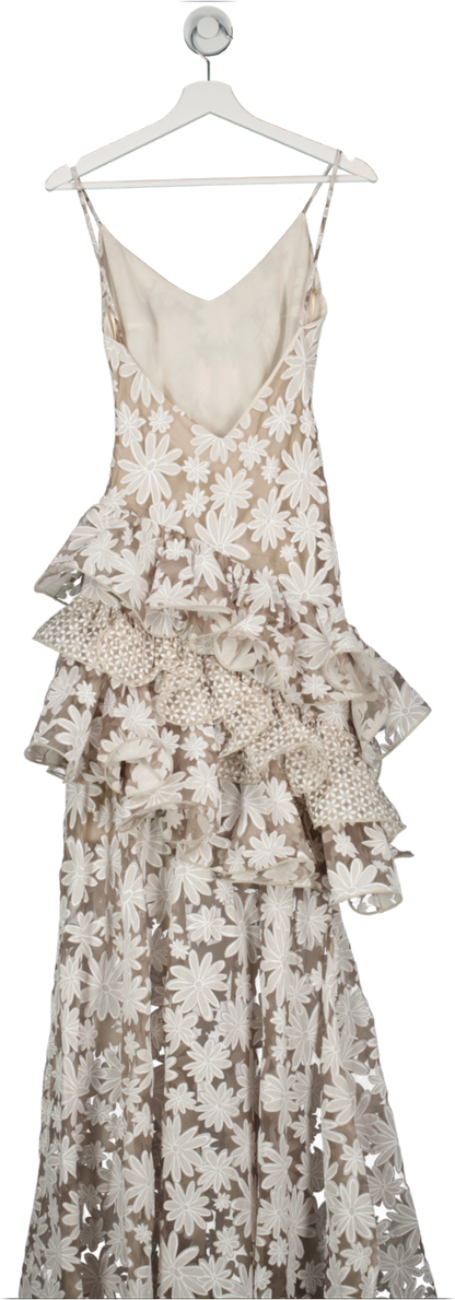 Gul Hurgel Beige Tiered Skirt Floral Maxi Dress UK XS