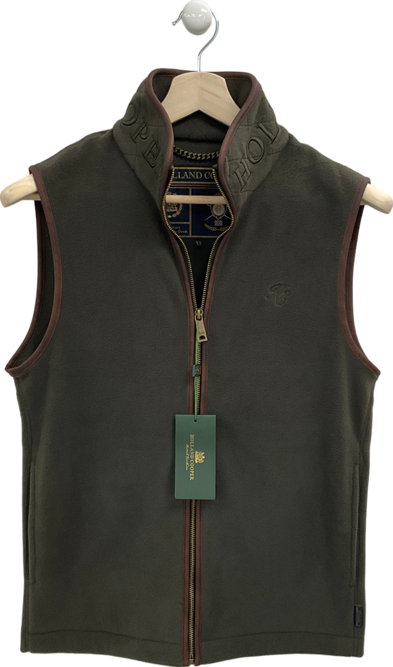 Holland Cooper Olive Green Embossed Logo Fleece Gilet UK XS
