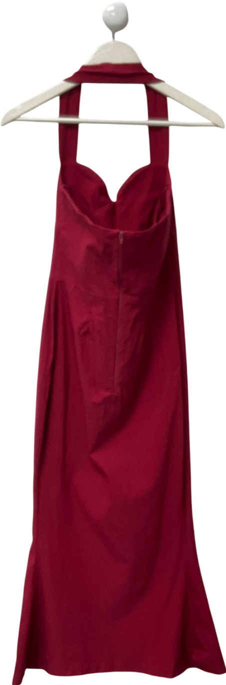Vesper Halterneck Sweetheart Neckline Midaxi Dress With Fishtail Skirt In Burgundy UK 12