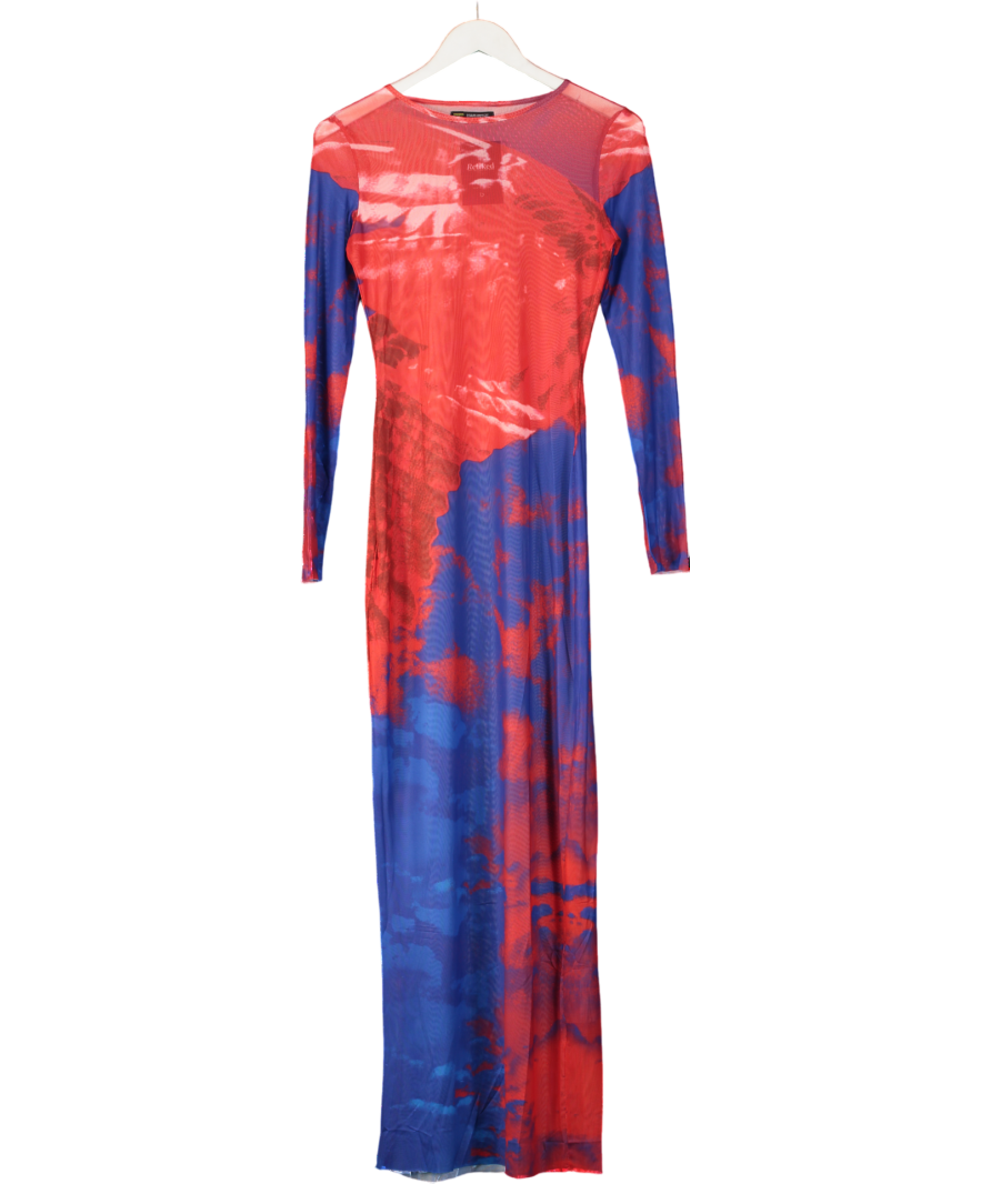 Finesses Red Kavya Multi Print Mesh Maxi Dress UK S