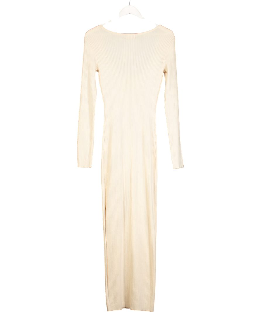 Meshki Cream Rib Knit Scoop Neck Maxi Dress UK L