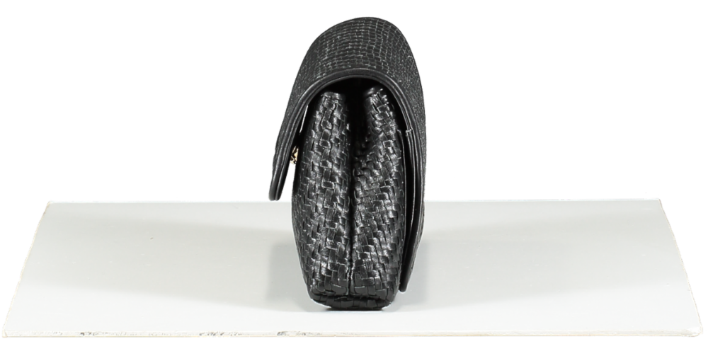 Aspinal Of London Black Evening Clutch In Woven Leather One Size