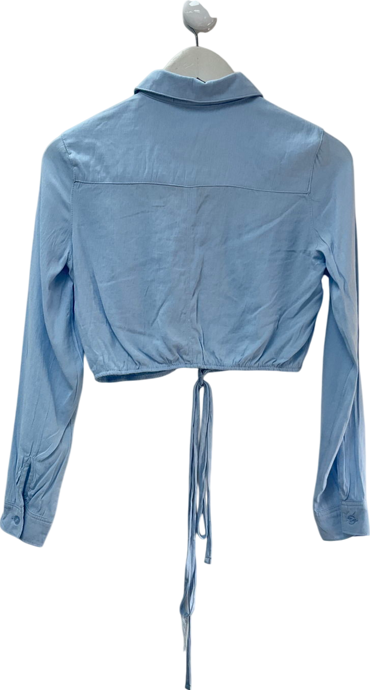 Iris Baby Blue Cropped Tie Up Shirt UK S
