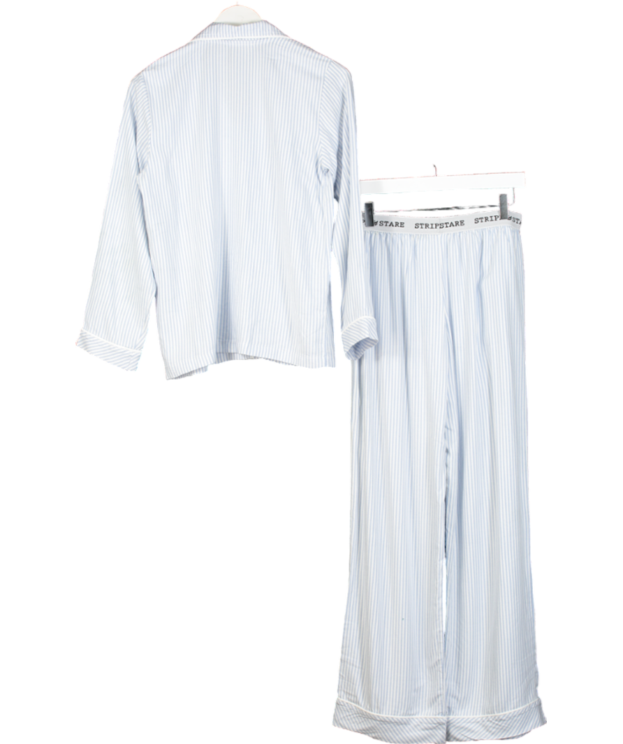 Stripe & Stare Blue Soft Brushed Woven Pyjama Top & Elasticated Trouser Set UK XS