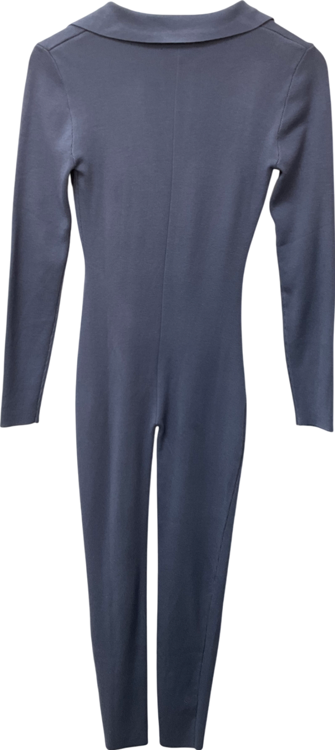 PrettyLittleThing Blue Bust Detail Knitted Long Sleeve Fitted Jumpsuit UK S