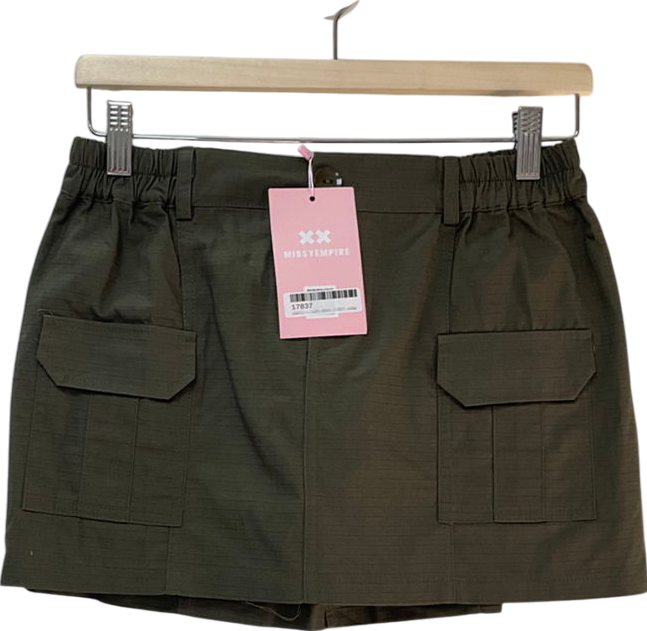 Missy Empire Green Llana Khaki Pocket Detail Mini Skirt UK 10