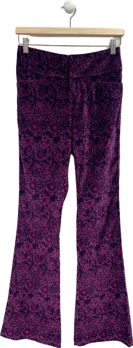Paige Purple Floral Print Velvet Trousers UK S