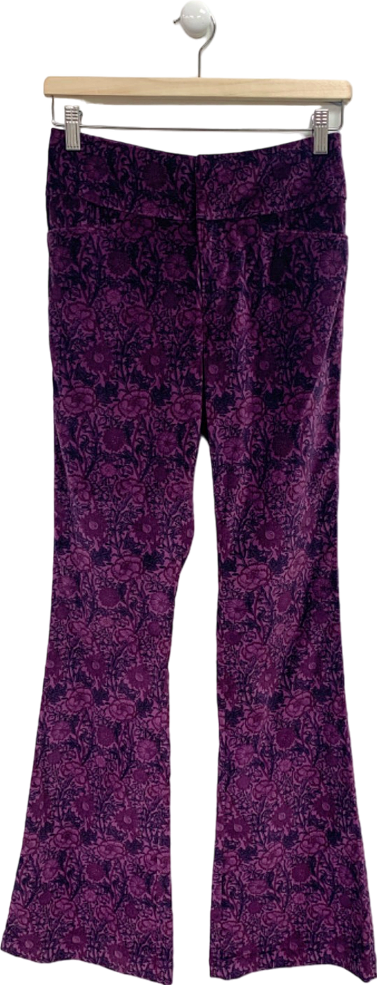 Paige Purple Floral Print Velvet Trousers UK S