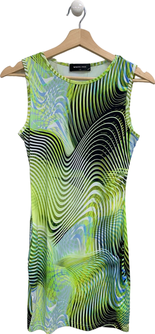 White Fox Green Abstract Print Sleeveless Dress UK S