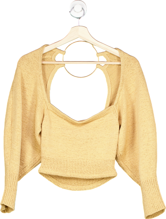 Cult Gaia Beige Knitted Cropped Sweater UK L
