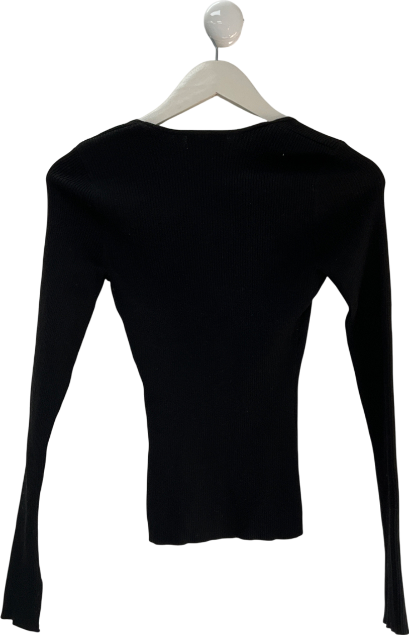 H&M Black Rib-knit Sweetheart-neck Top UK XS