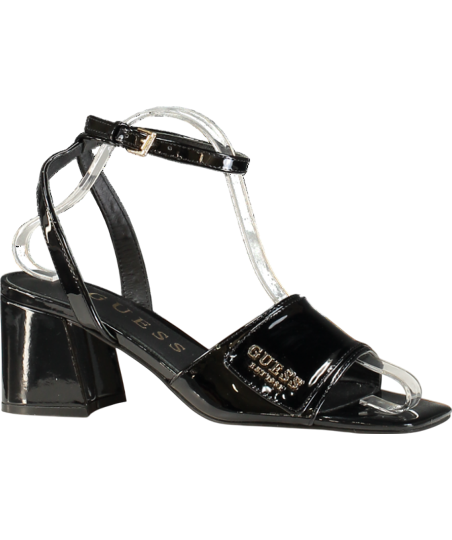 Guess Black Patent Logo Block Heel Sandals UK 5 EU 38 👠