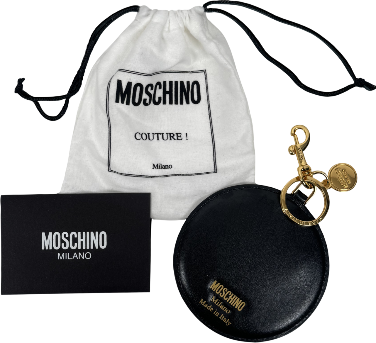 MOSCHINO Black Big Heart Calfskin Bag Charm / Keychain One Size