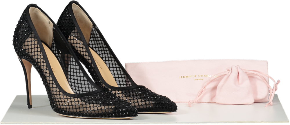 Jennifer Chamandi Black Crystal-embellished Lorenzo Pumps 105 UK 7 EU 40 👠