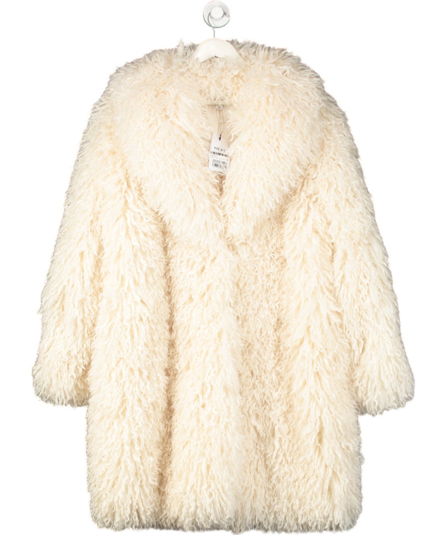 Next Cream Faux Fur Mid Length Coat UK L