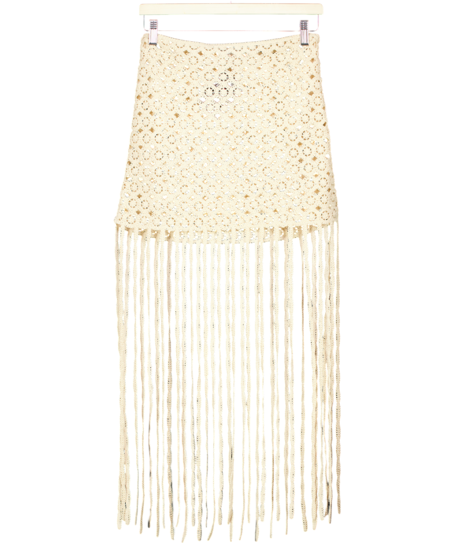 ZARA Beige Crochet Skirt With Fringe Hem UK S