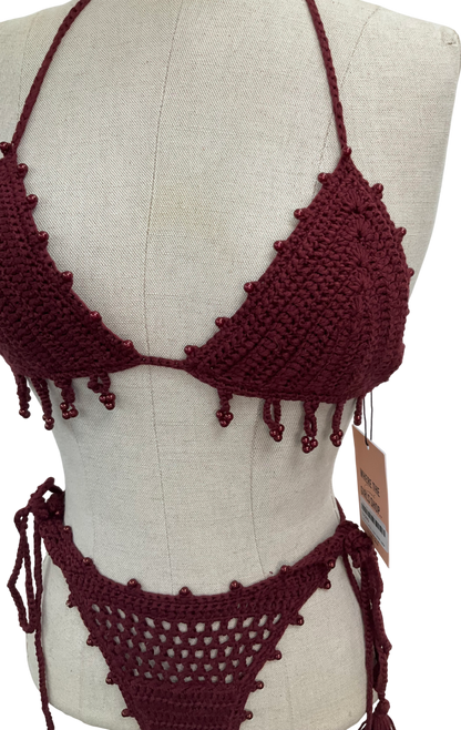 Mars the Label Red The Crochet Bikini - Wine UK S