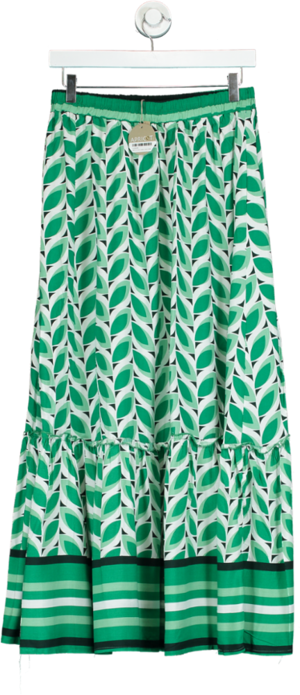 Aprico Green Geo Leaves Border Skirt UK S