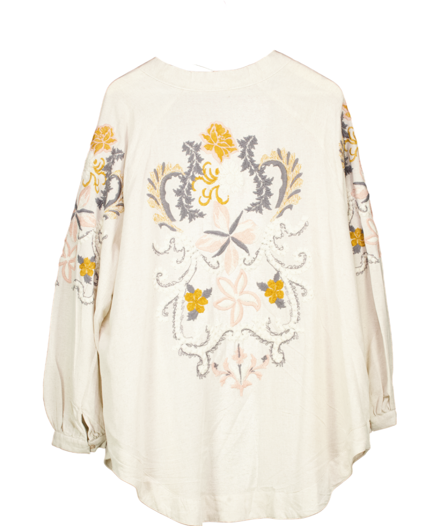 Jan & Nova Beige Floral Embroidered Kimono Shirt One Size