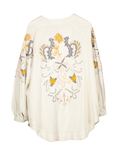 Jan & Nova Beige Floral Embroidered Kimono Shirt One Size