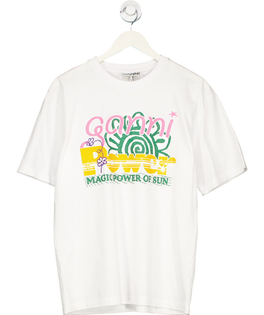 Ganni White Future Heavy Sun Print Cotton T-shirt UK XS