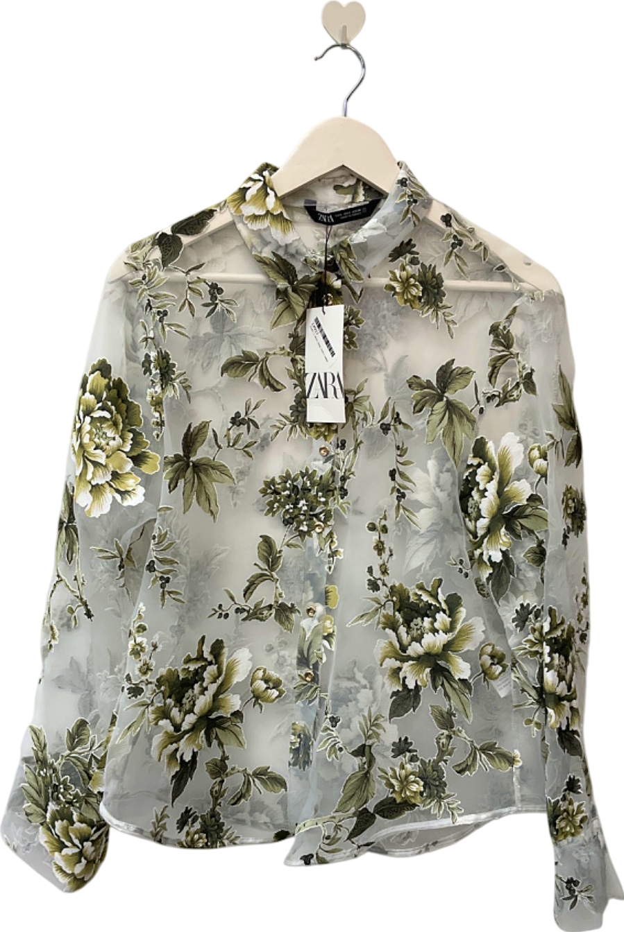 Zara Floral Sheer Blouse UK L