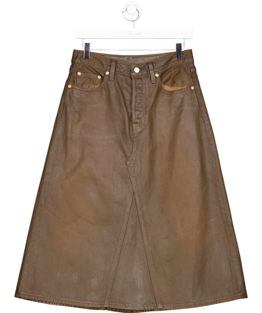 Brown Coated Denim Maxi Skirt W27