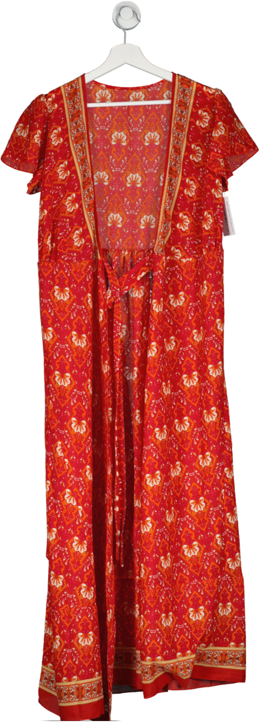 Red Printed Wrap Maxi Dress UK S