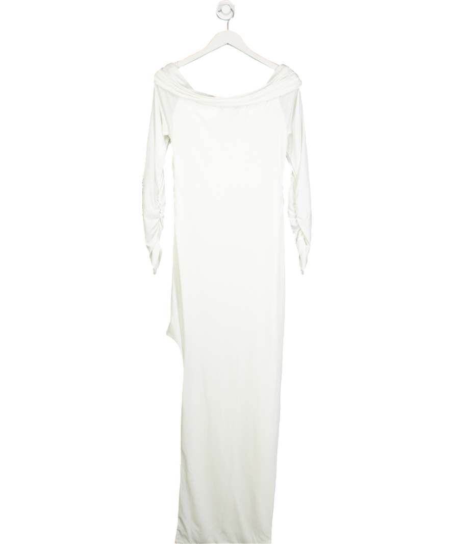 Club L White Ruched Strapless Long Sleeved Split Maternity Maxi Dress UK 12