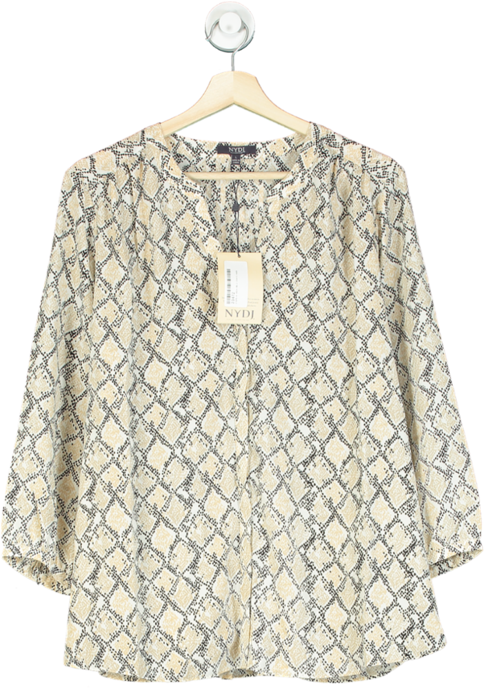 NYDJ Beige Snake Print Pintuck Blouse UK L