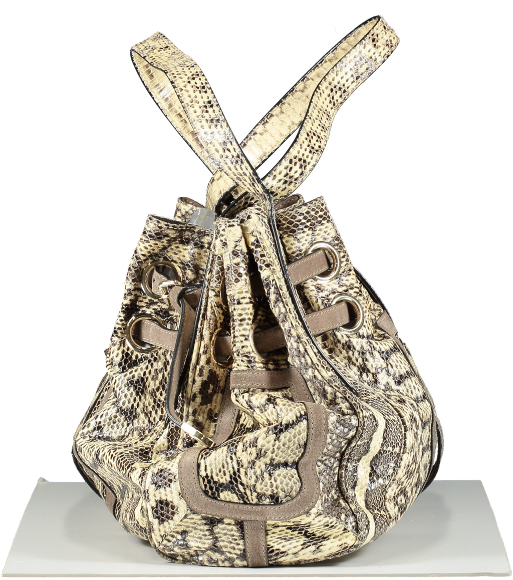 Jimmy Choo Beige Riki Snakeskin Hobo Handbag
