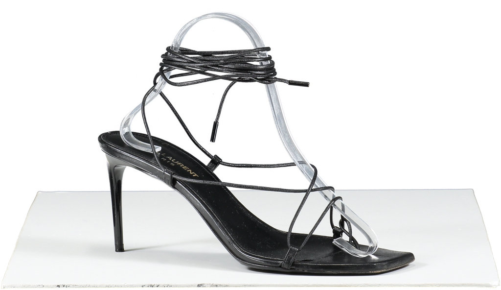 Saint Laurent Black Leather Strappy Heeled Sandals UK 6 EU 39 👠