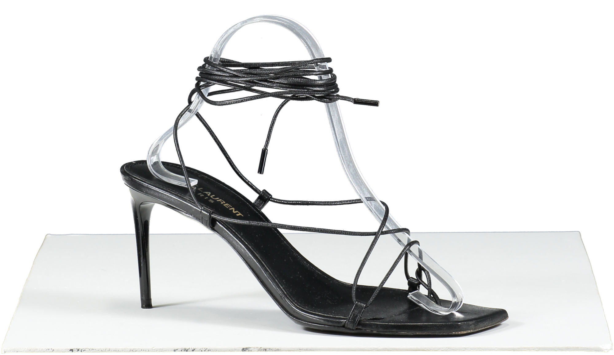 Saint Laurent Black Leather Strappy Heeled Sandals UK 6 EU 39 👠